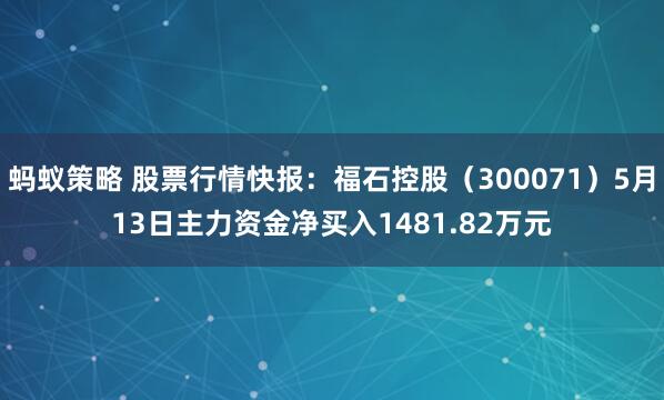 蚂蚁策略 股票行情快报：福石控股（300071）5月13日主力资金净买入1481.82万元