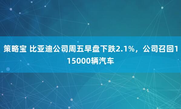 策略宝 比亚迪公司周五早盘下跌2.1%，公司召回115000辆汽车