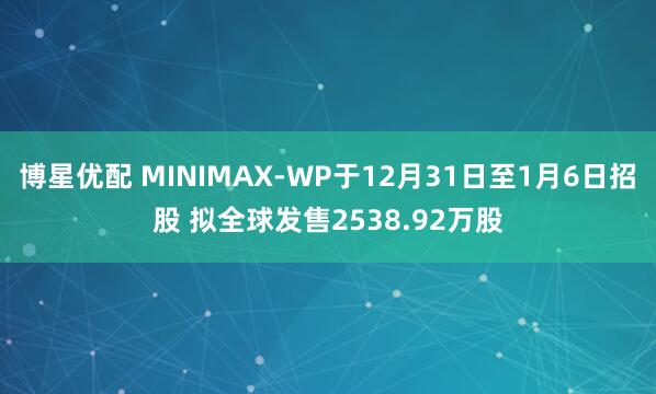博星优配 MINIMAX-WP于12月31日至1月6日招股 拟全球发售2538.92万股
